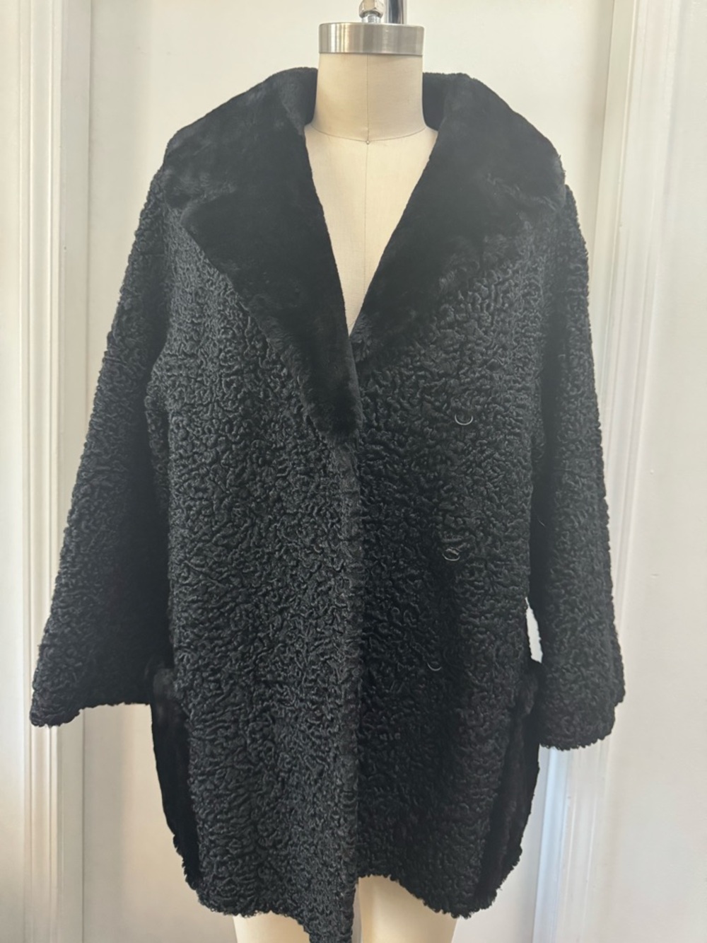 Women's Black Teddy Coat with Plush Collar